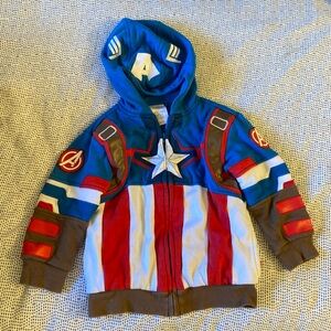 Captain America Marvel Halloween Sweatshirt Hoodie Zip Up Disney Size 4 Toddler